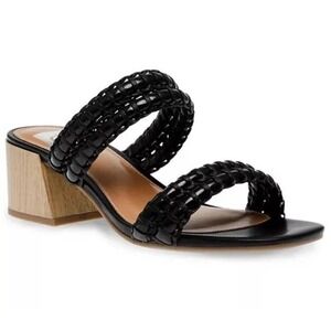 DV Dolce Vita Santana Black Braided Block Heel Slide Sandals Size 6 Square Toe